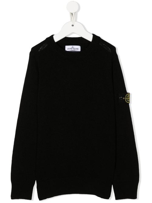 Maglione bambino con applicazione sulla manica del logo di color nero STONE ISLAND KIDS | 7716502A1V0029